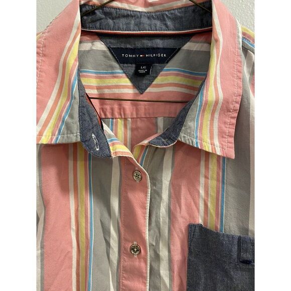 TOMMY HILFIGER -WOMENS BUTTON DOWN- LONG SLEEVE WITH 3/4 ROLL UP SLEEVE - SIZE L - Picture 5 of 9